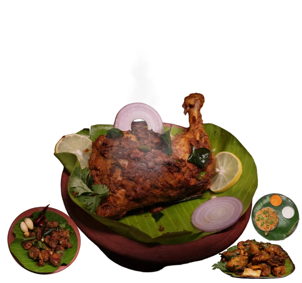 TANDOORI CHICKEN IS SERVED IN THE BANANA LEAF