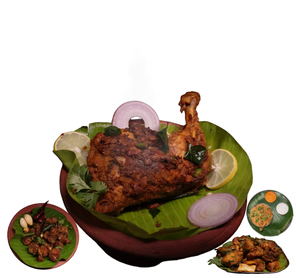 TANDOORI CHICKEN IS SERVED IN THE BANANA LEAF